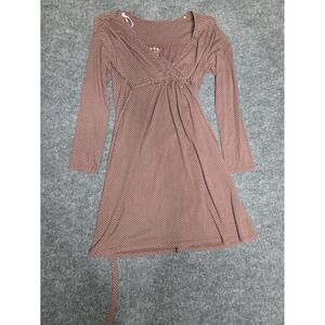 Currants Womens Brown Polka Dot Long Sleeve Empire Waist Mini Dress Size L